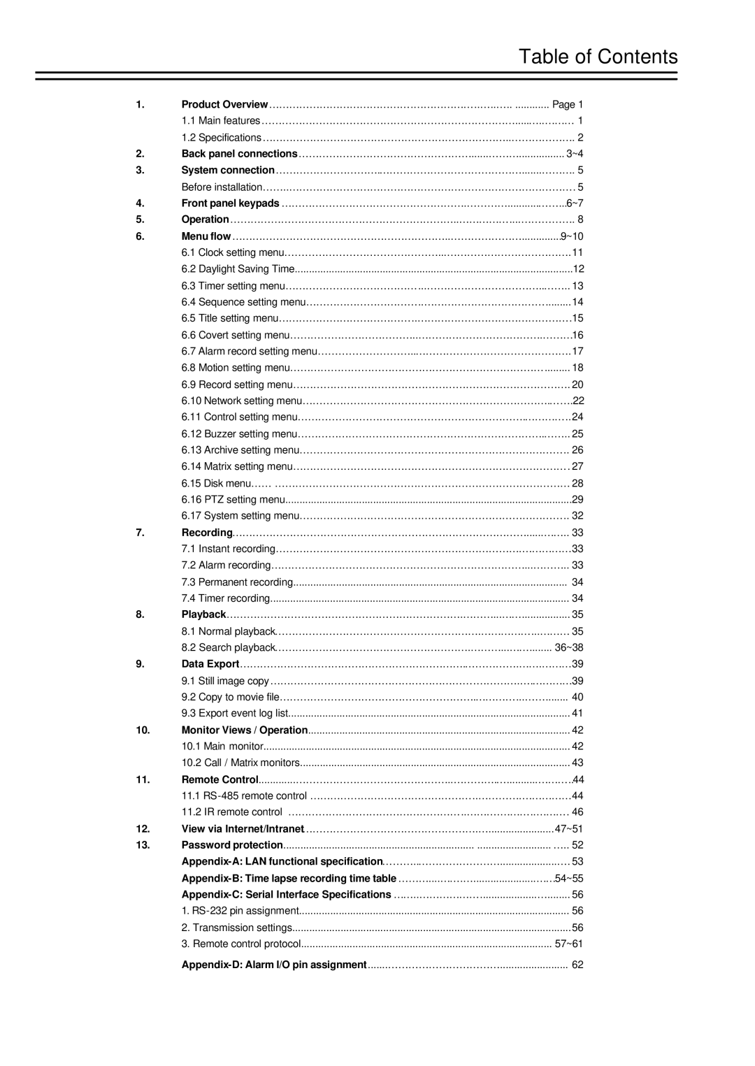 EverFocus EDSR-1600, EDSR-900 instruction manual Table of Contents 