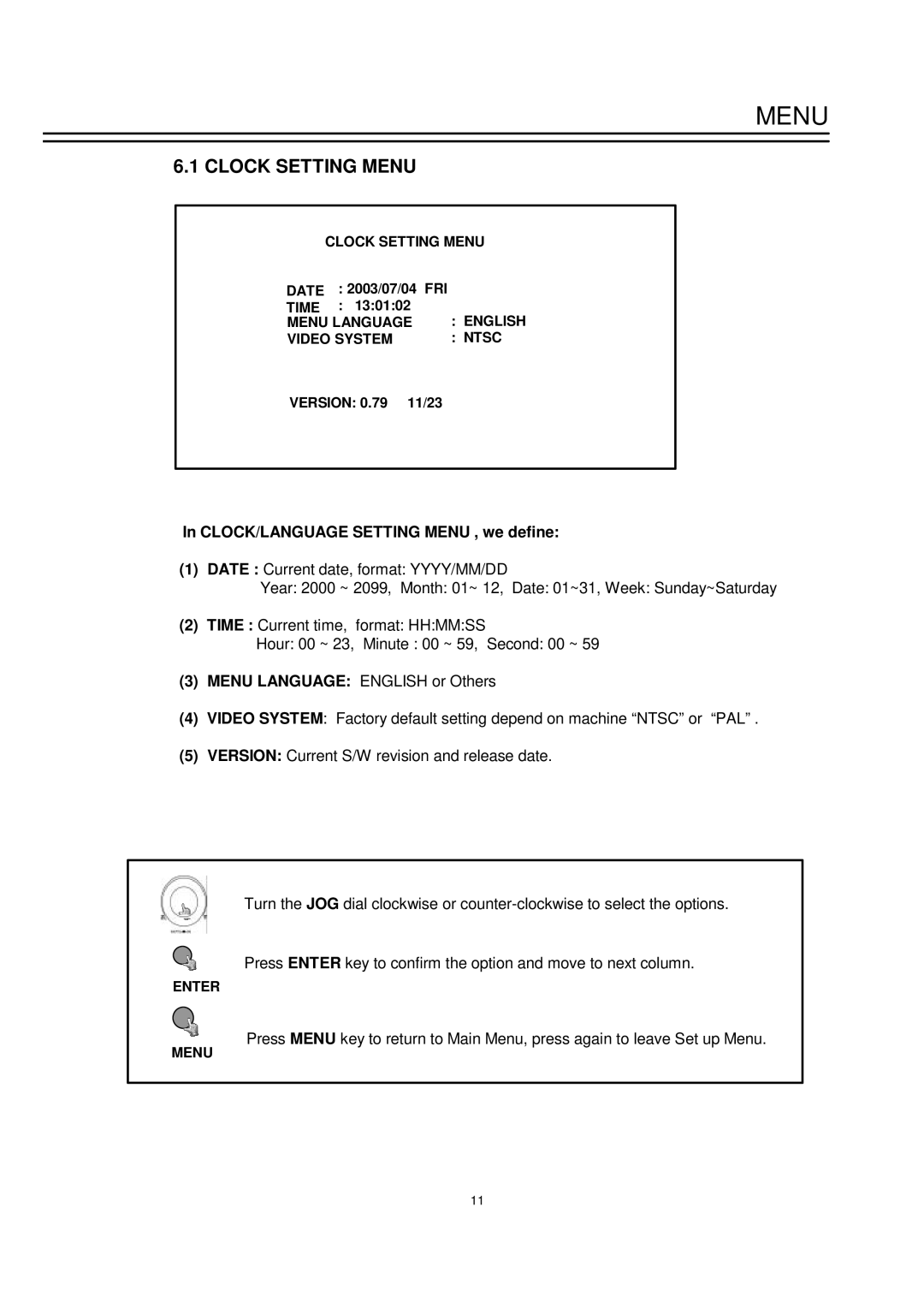 EverFocus EDSR-900 instruction manual Clock Setting Menu, CLOCK/LANGUAGE Setting Menu , we define 