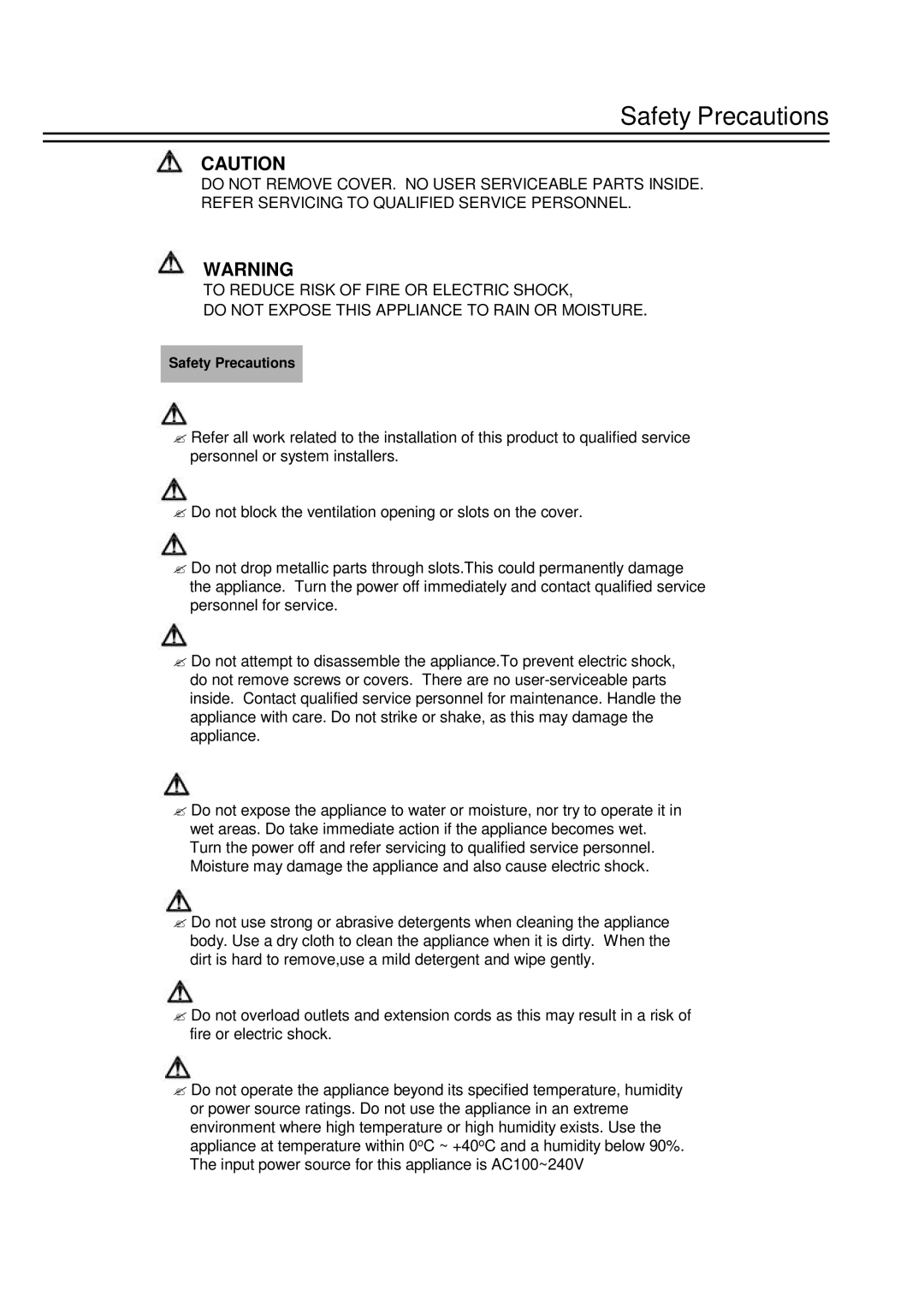 EverFocus EDSR-900 instruction manual Safety Precautions 