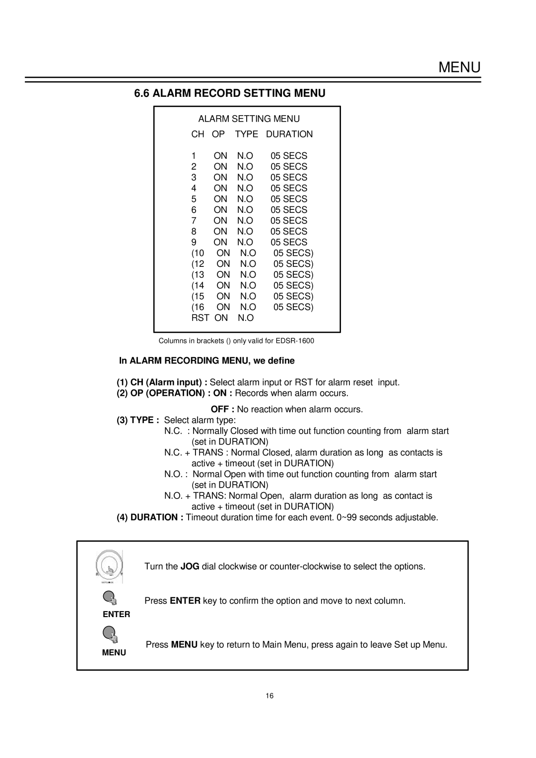 EverFocus EDSR-900 instruction manual Alarm Record Setting Menu, Alarm Recording MENU, we define 