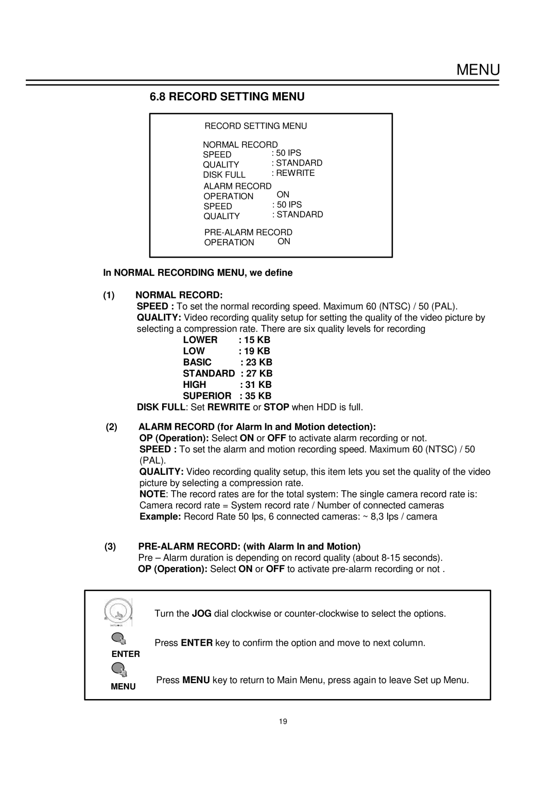 EverFocus EDSR-900 instruction manual Record Setting Menu 