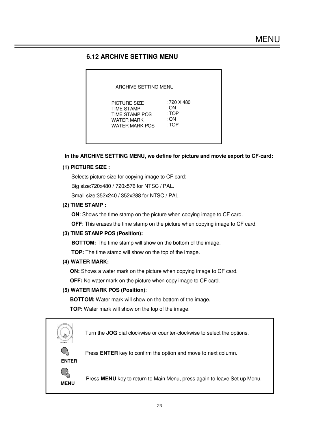 EverFocus EDSR-900 instruction manual Archive Setting Menu, Picture Size, Time Stamp, Water Mark 