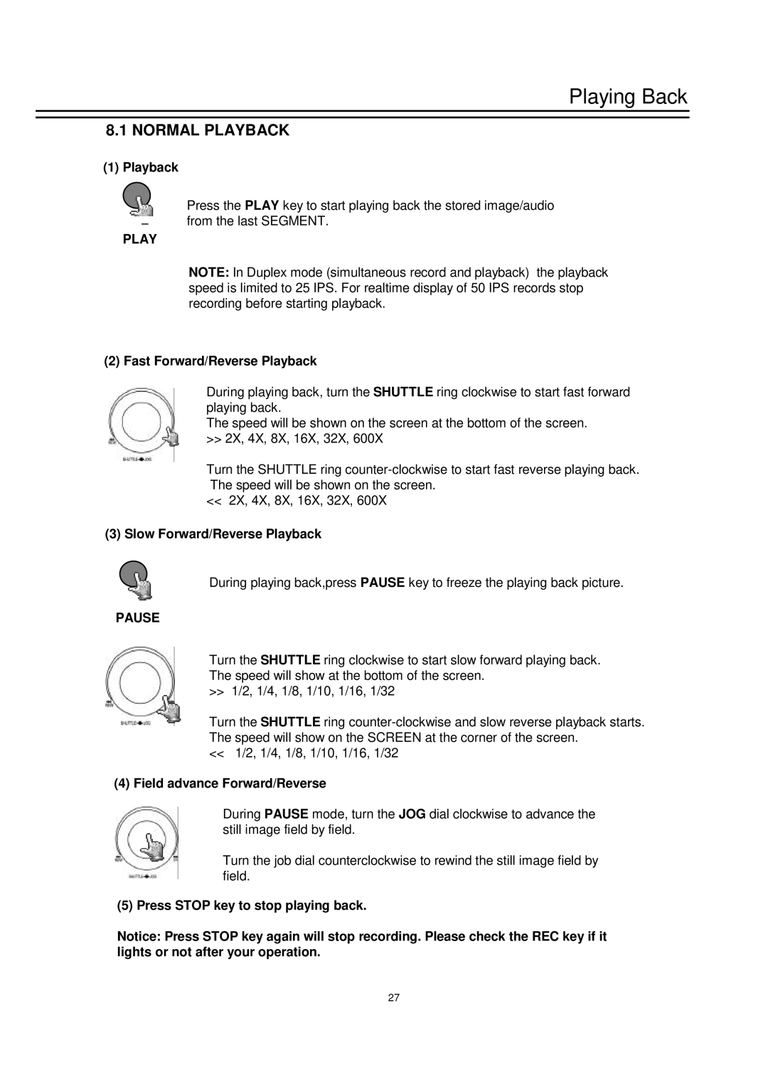 EverFocus EDSR-900 instruction manual Playing Back, Normal Playback, Pause 