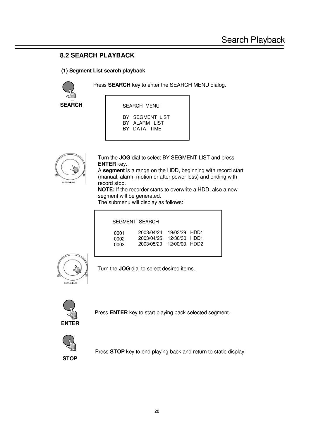 EverFocus EDSR-900 instruction manual Search Playback, Enter, Stop 