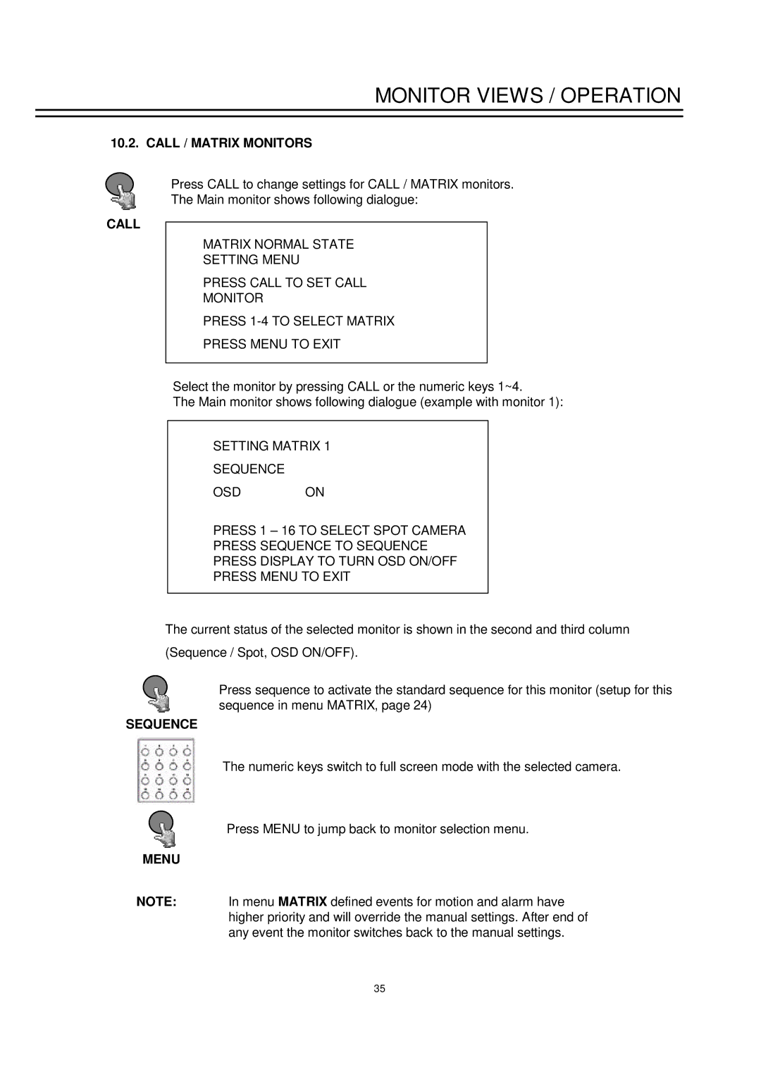 EverFocus EDSR-900 instruction manual Call / Matrix Monitors, Sequence 