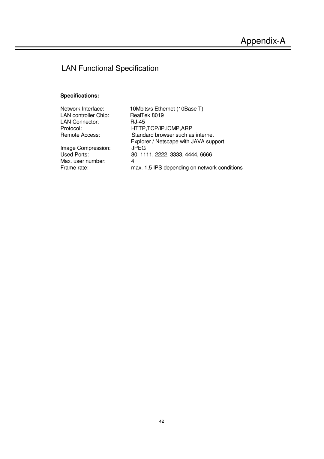 EverFocus EDSR-900 instruction manual Appendix-A, Specifications 