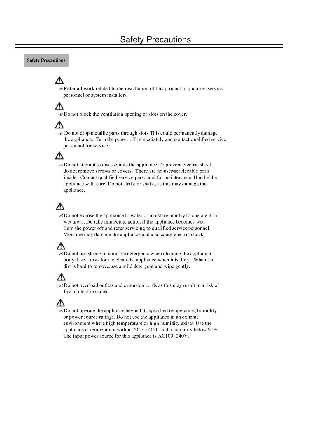 EverFocus EDSR100H instruction manual Safety Precautions 