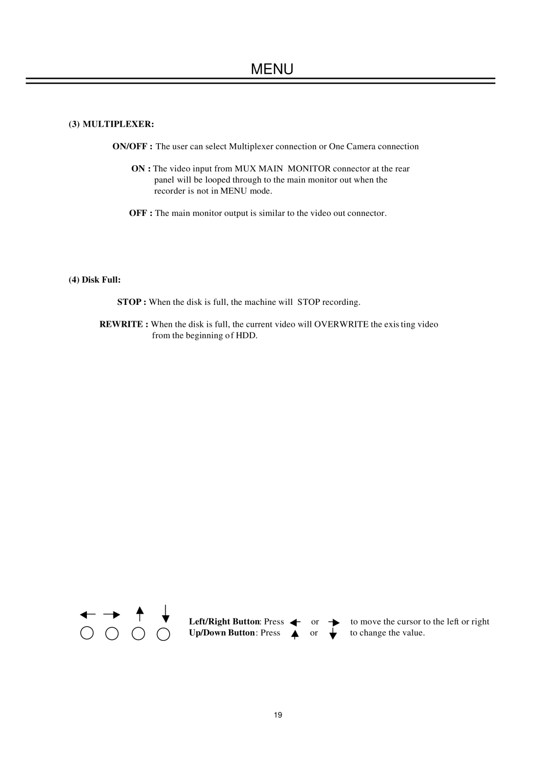 EverFocus EDSR100H instruction manual Multiplexer, Disk Full 