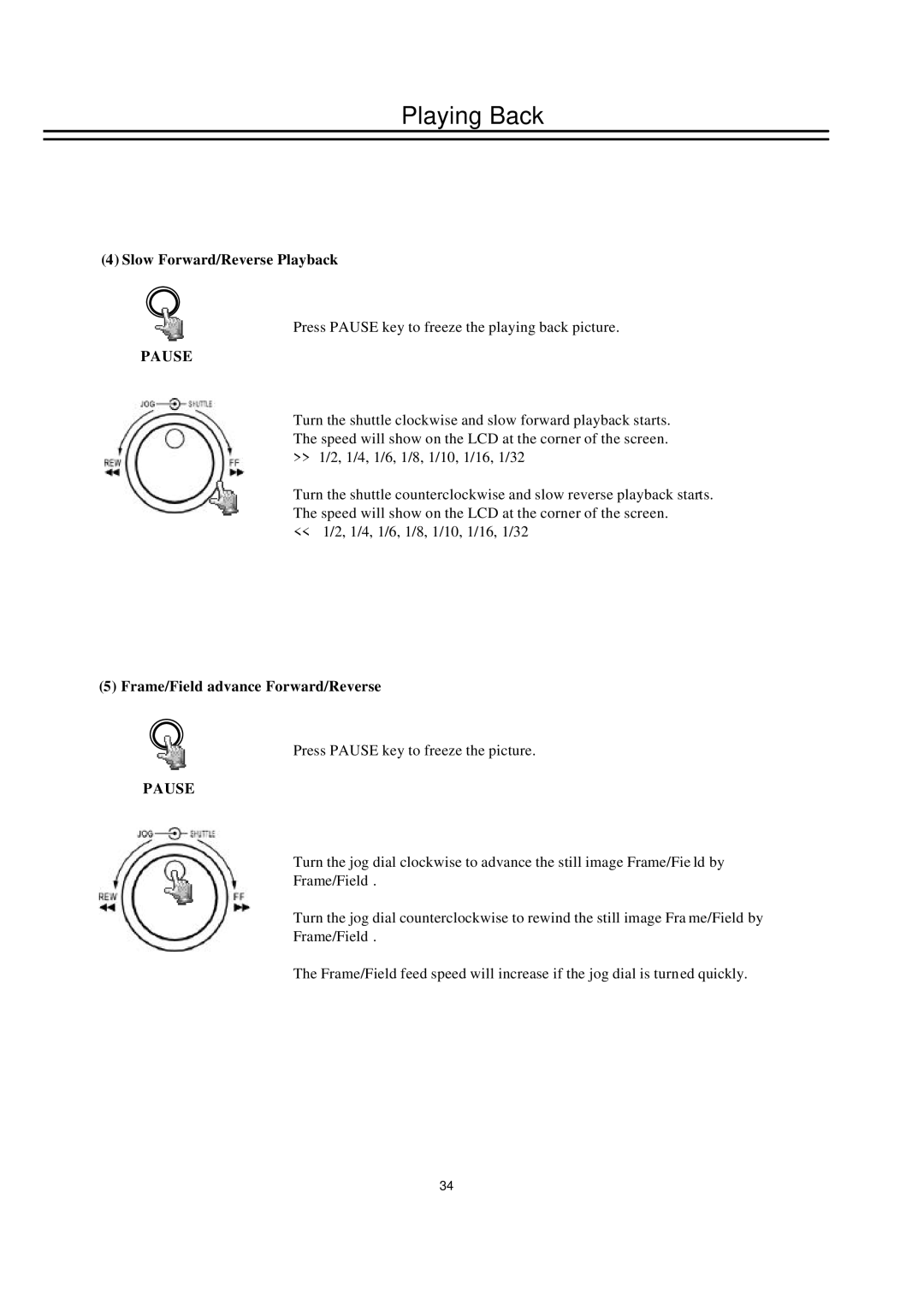 EverFocus EDSR100H instruction manual Slow Forward/Reverse Playback, Pause, Frame/Field advance Forward/Reverse 