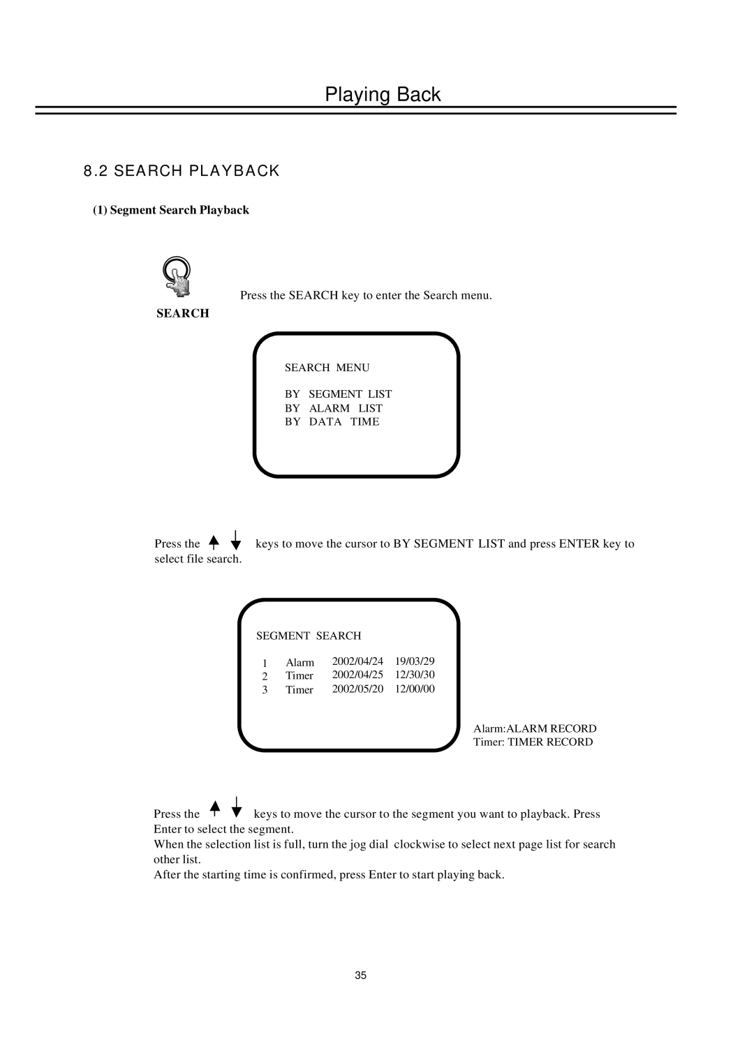 EverFocus EDSR100H instruction manual Segment Search Playback 