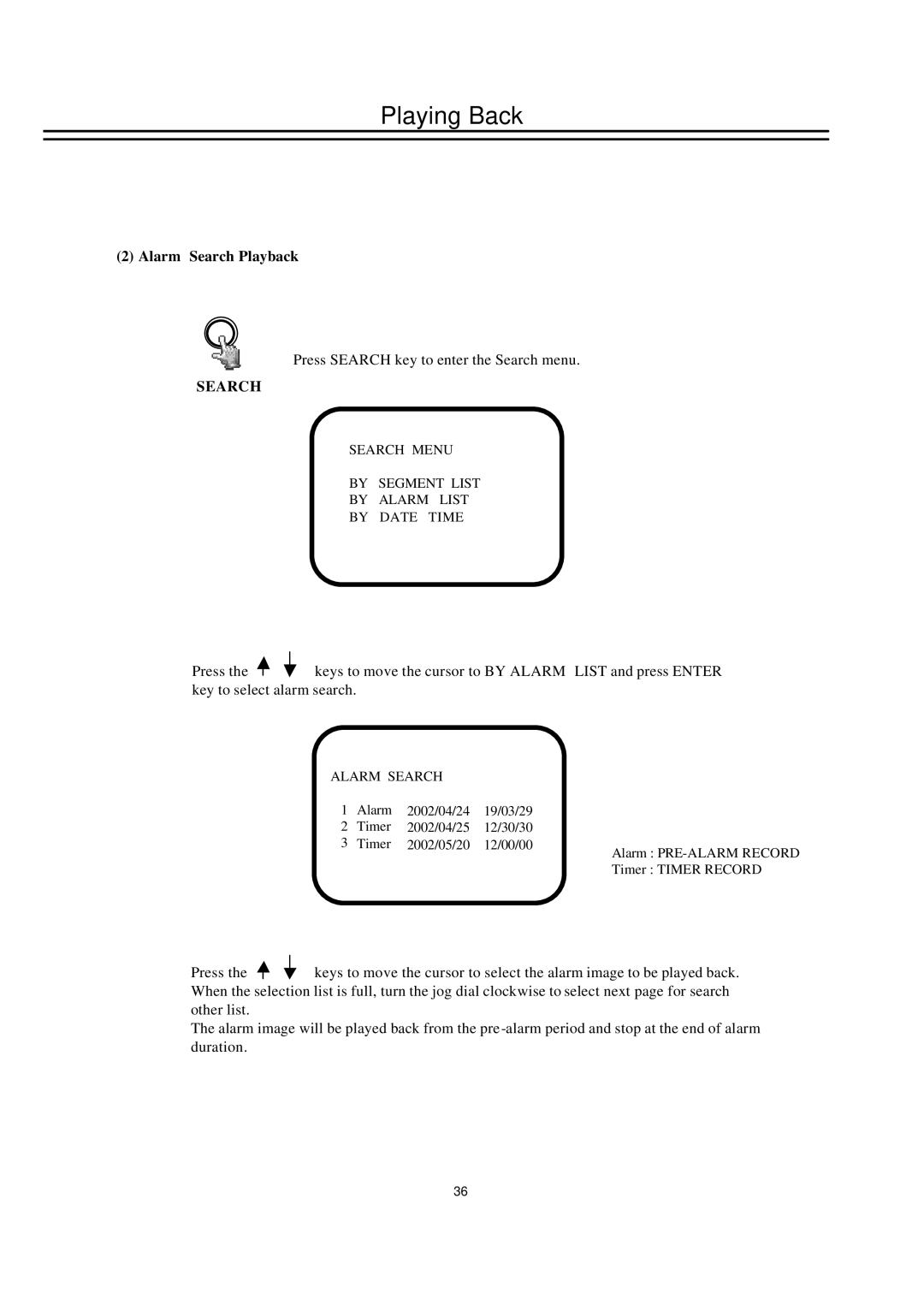 EverFocus EDSR100H instruction manual Alarm Search Playback 