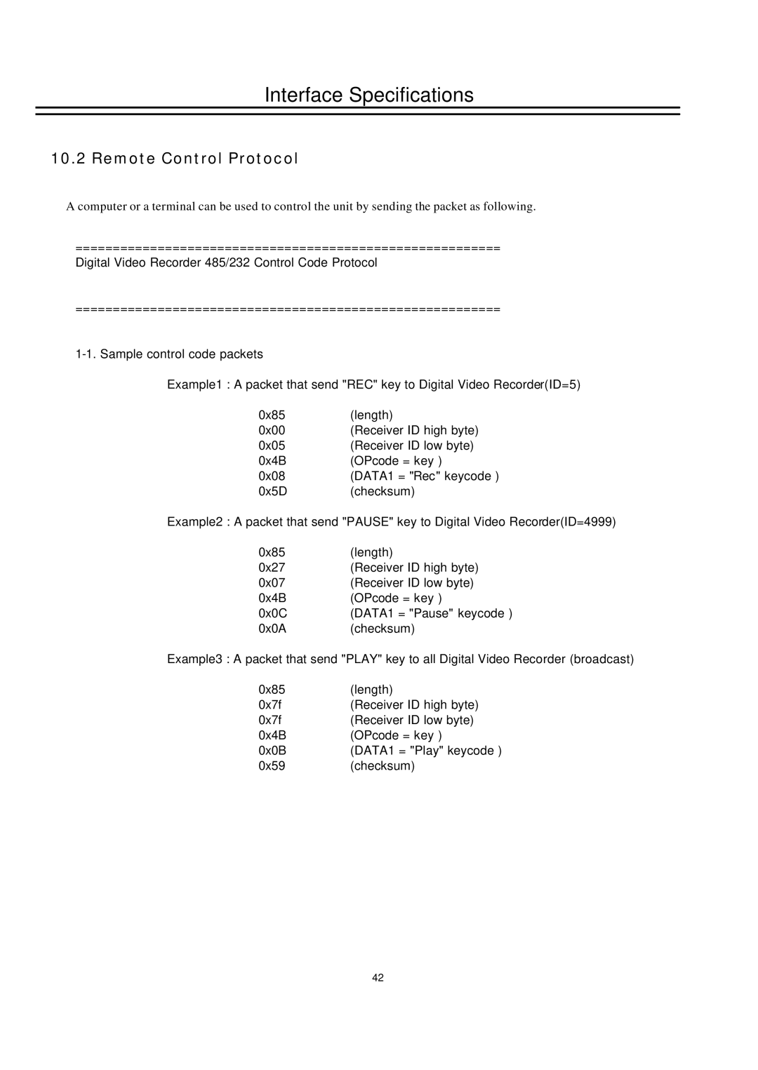 EverFocus EDSR100H instruction manual Remote Control Protocol 