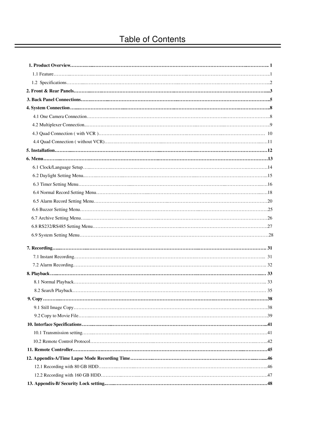 EverFocus EDSR100H instruction manual Table of Contents 