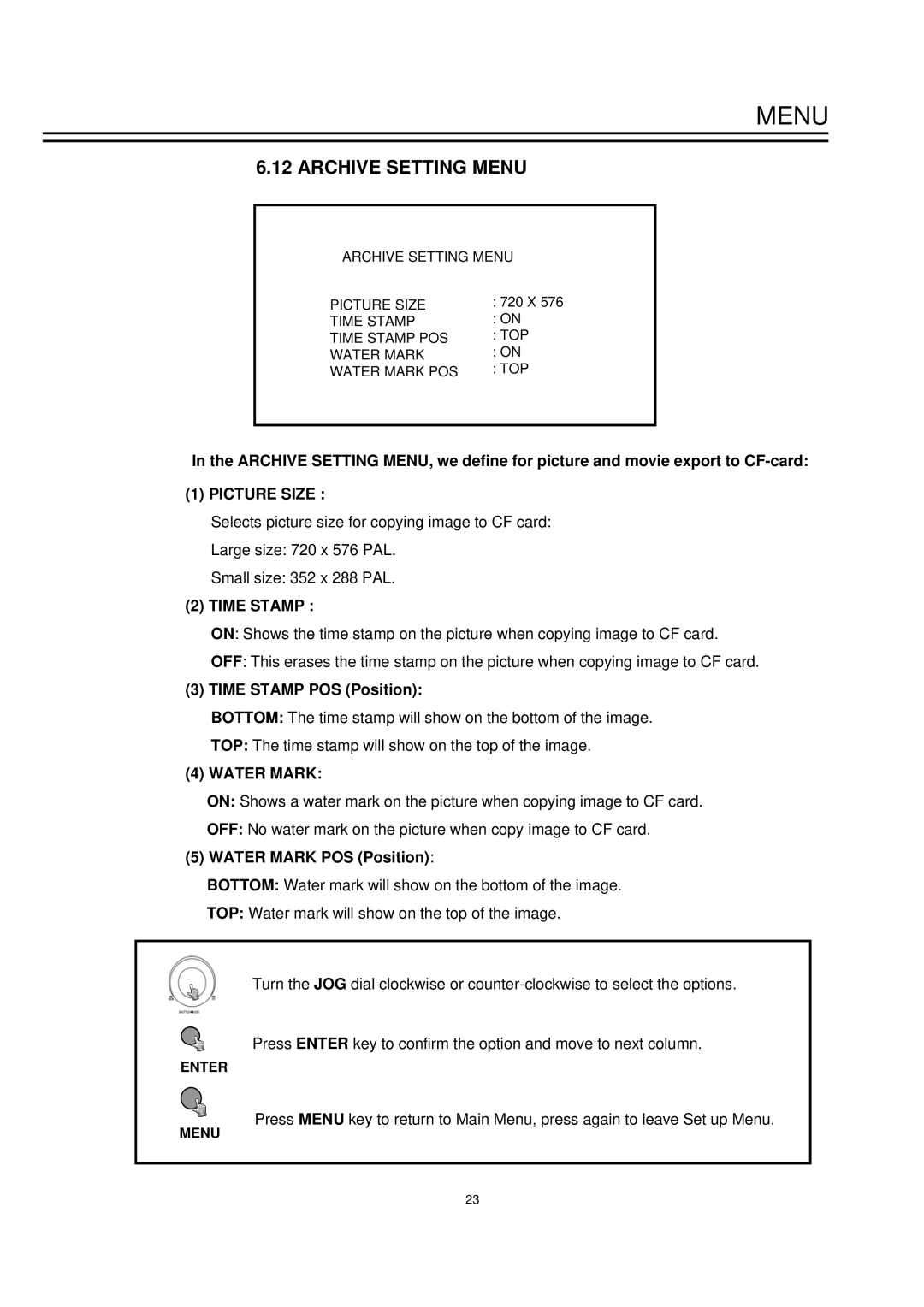 EverFocus EDSR1600 instruction manual Archive Setting Menu, Picture Size, Time Stamp, Water Mark 