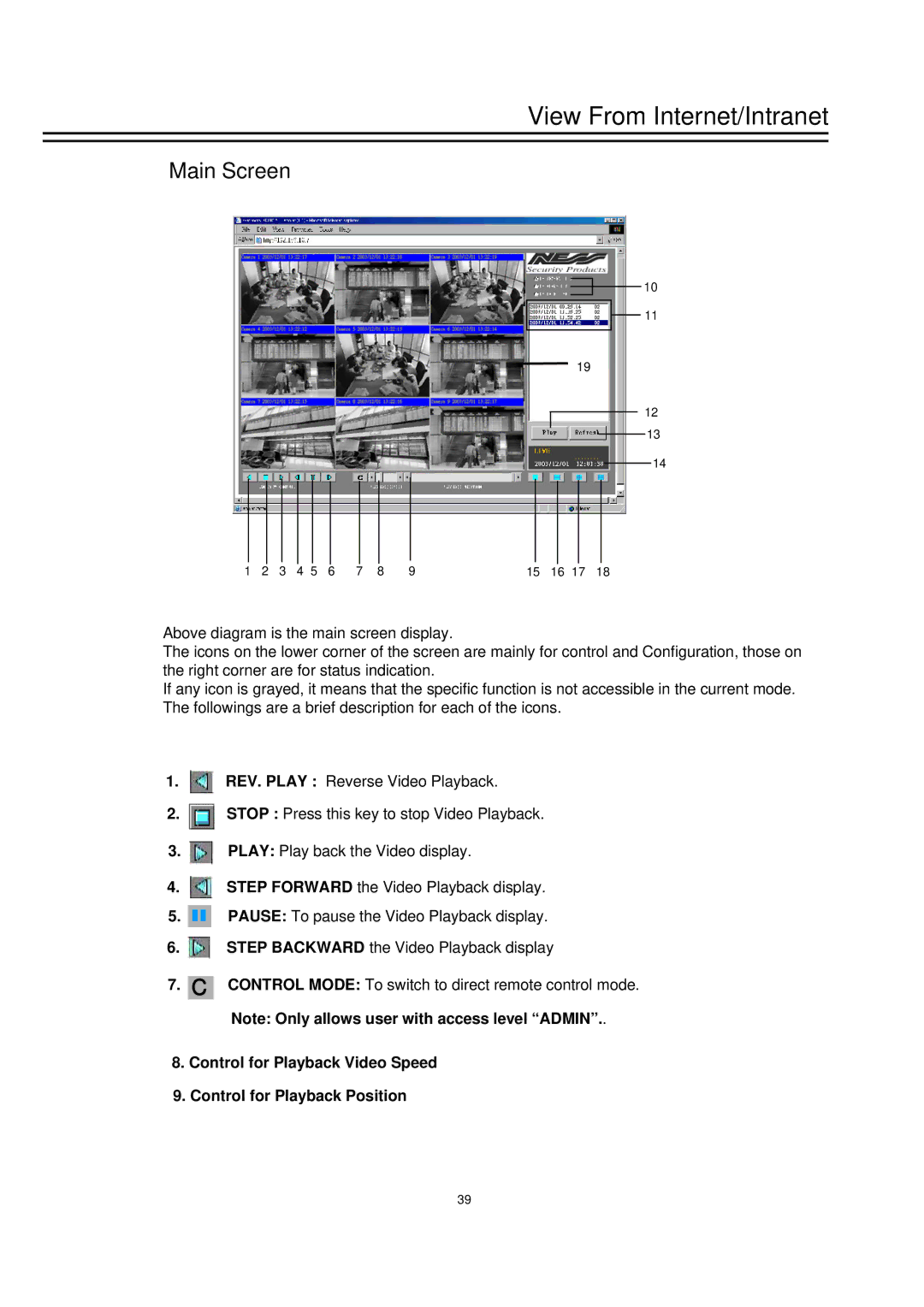 EverFocus EDSR1600 instruction manual Main Screen, Pause To pause the Video Playback display 