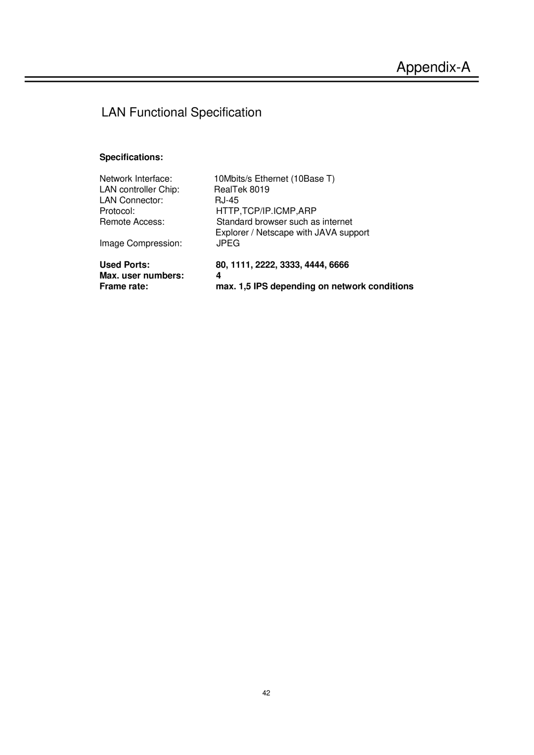 EverFocus EDSR1600 instruction manual Appendix-A, Specifications 