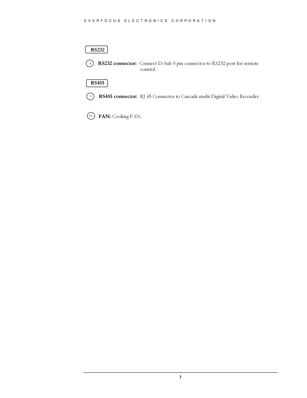 EverFocus EDSR400H instruction manual RS232 