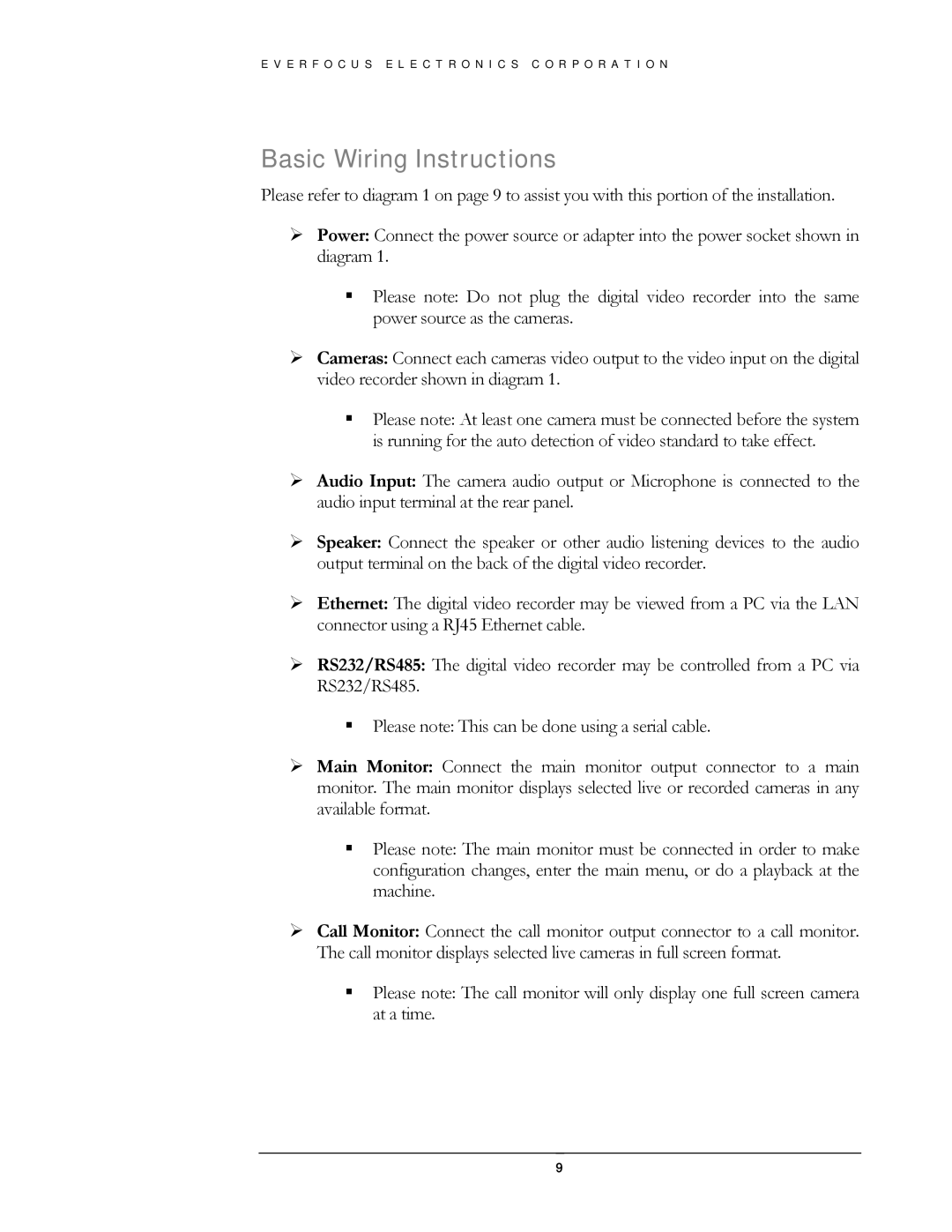 EverFocus EDSR400H instruction manual Basic Wiring Instructions 