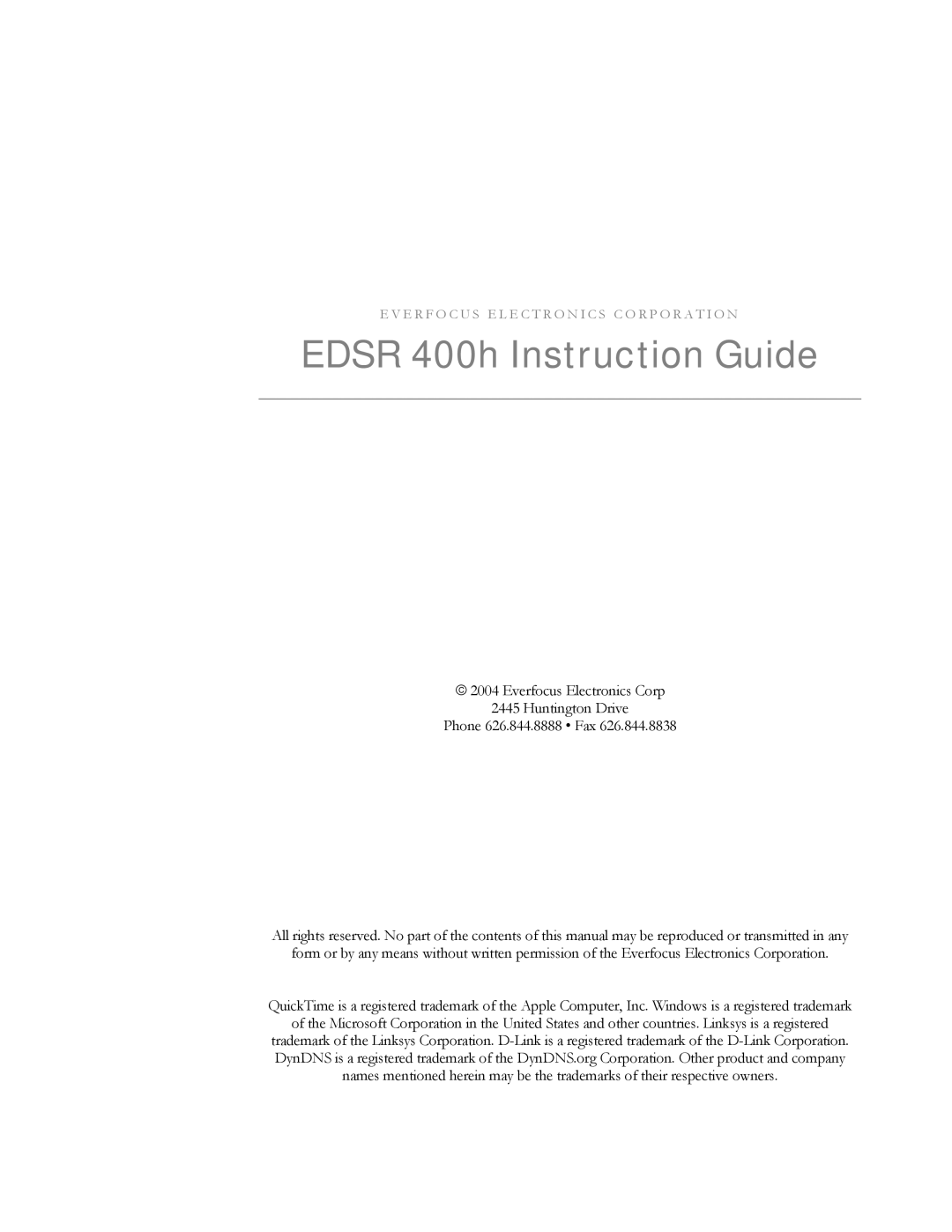 EverFocus EDSR400H instruction manual Edsr 400h Instruction Guide 