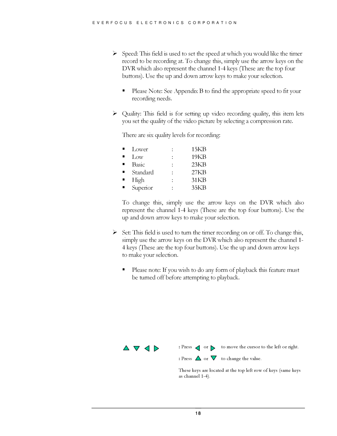 EverFocus EDSR400H instruction manual There are six quality levels for recording Lower 