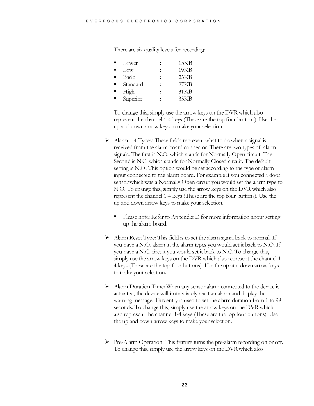 EverFocus EDSR400H instruction manual There are six quality levels for recording Lower 