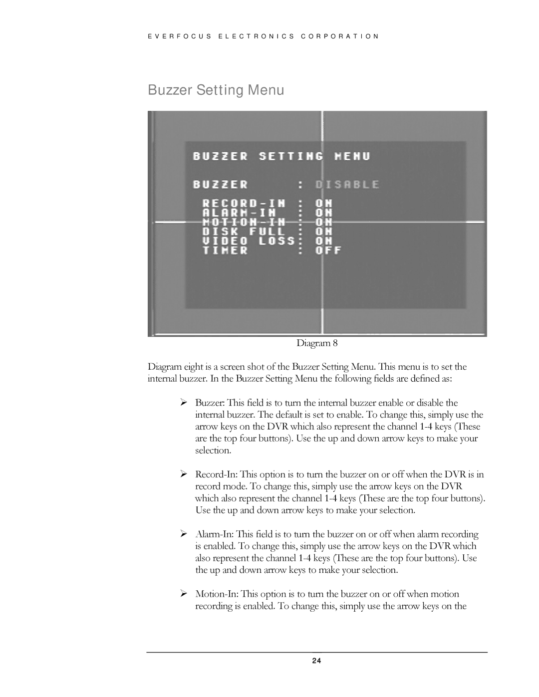 EverFocus EDSR400H instruction manual Buzzer Setting Menu 