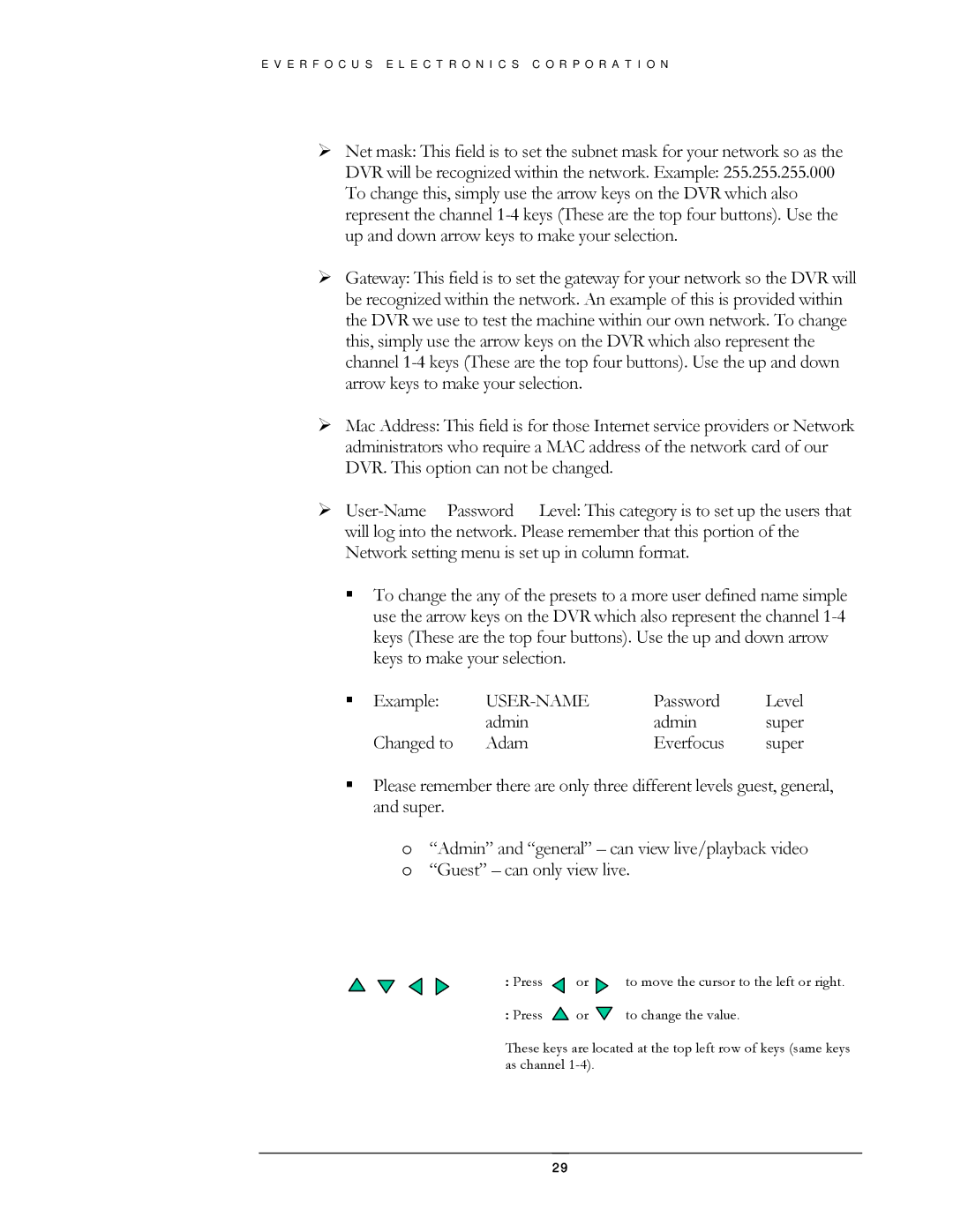 EverFocus EDSR400H instruction manual User-Name 