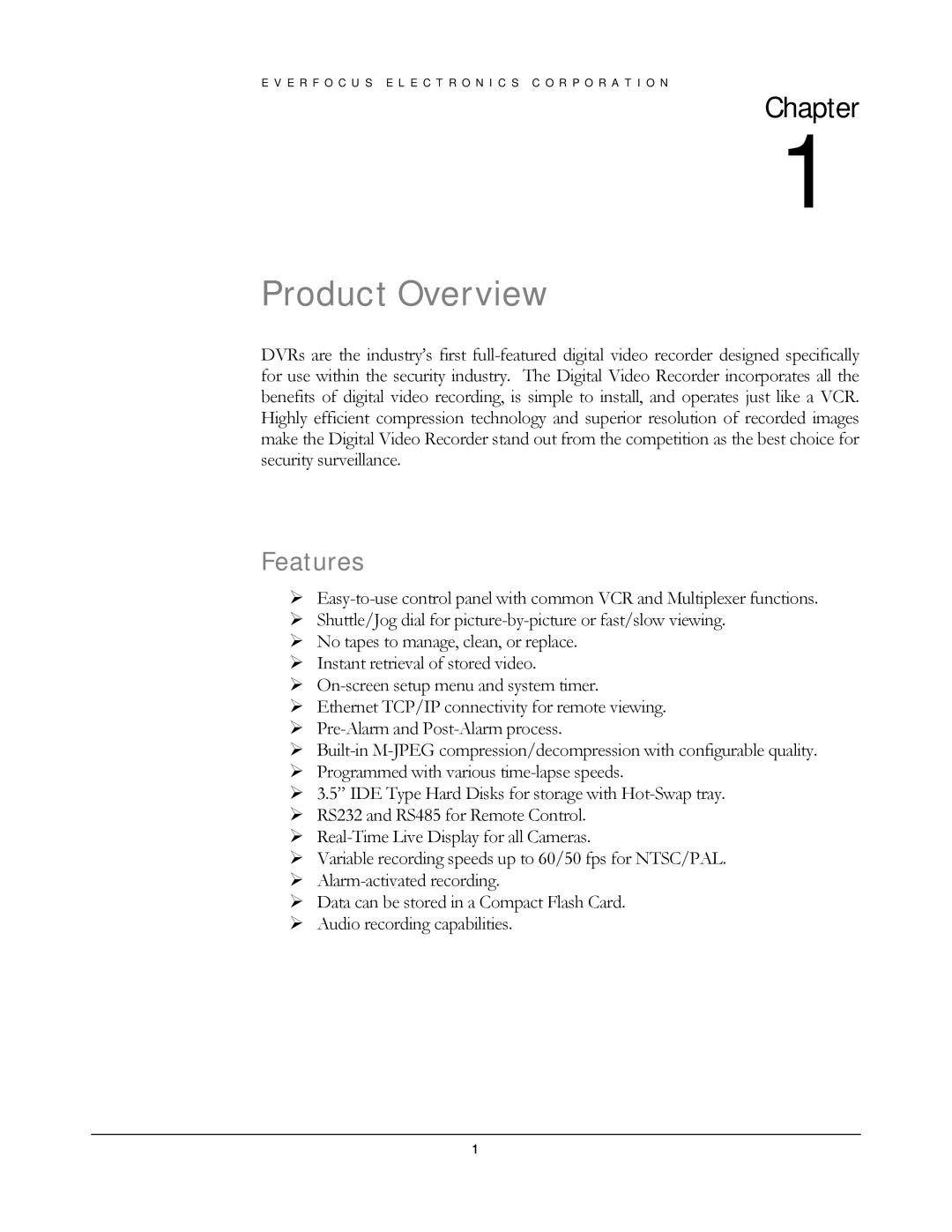 EverFocus EDSR400H instruction manual Product Overview, Features 