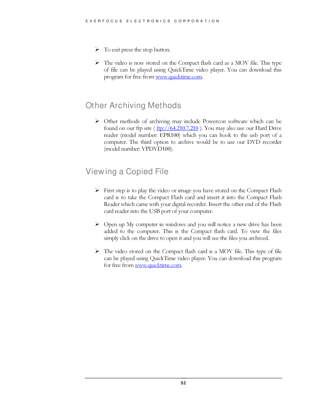 EverFocus EDSR400H instruction manual Other Archiving Methods, Viewing a Copied File 