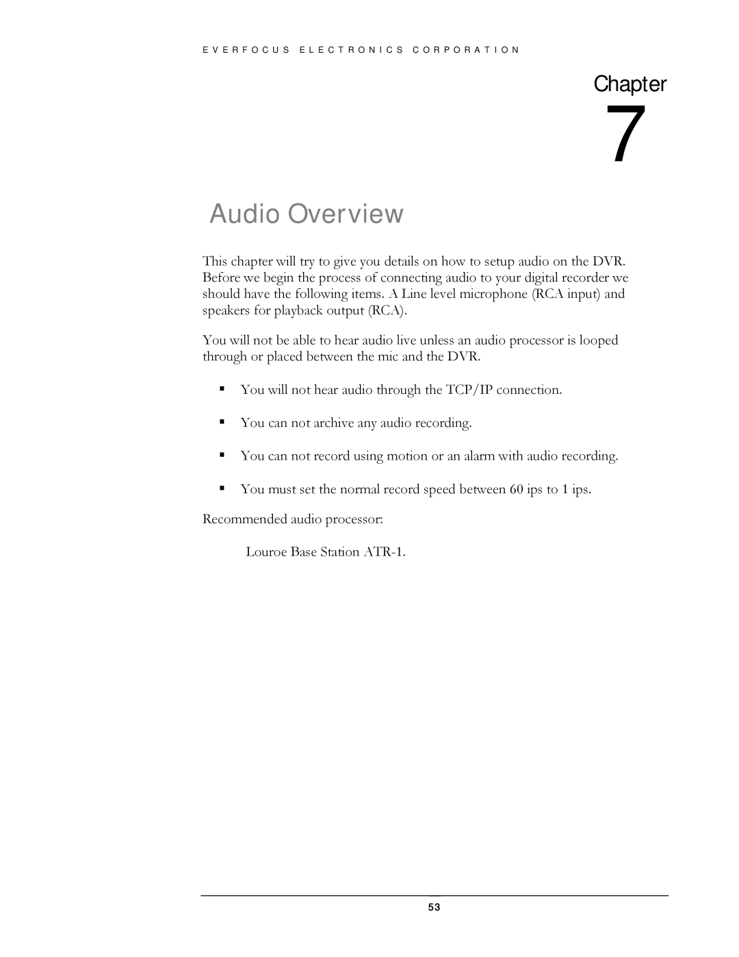 EverFocus EDSR400H instruction manual Audio Overview 