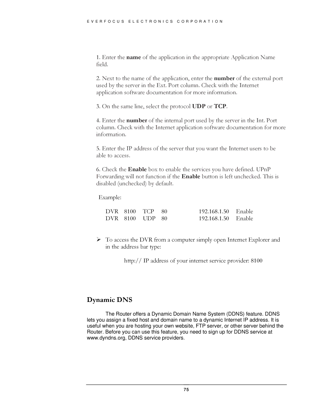 EverFocus EDSR400H instruction manual Dynamic DNS 