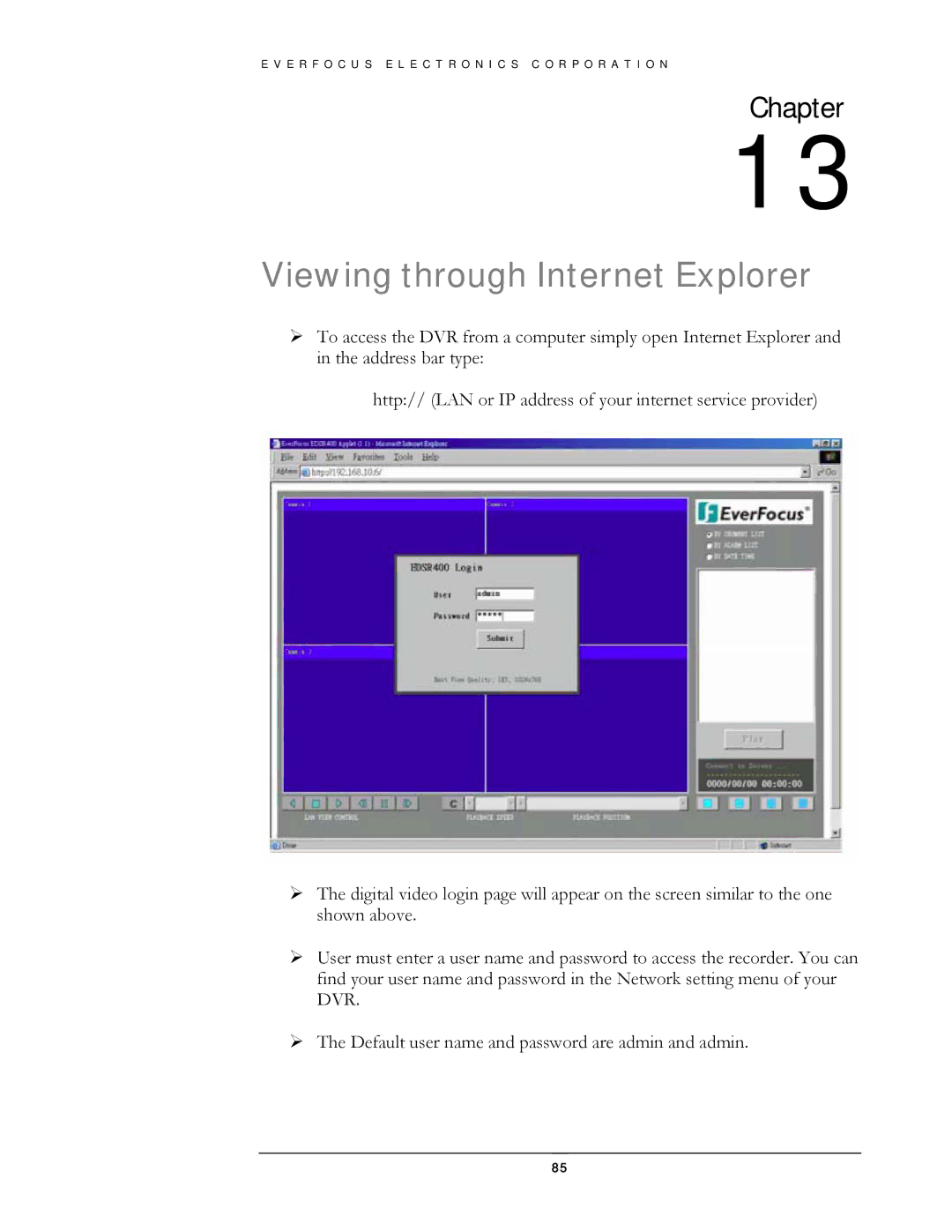 EverFocus EDSR400H instruction manual Viewing through Internet Explorer 