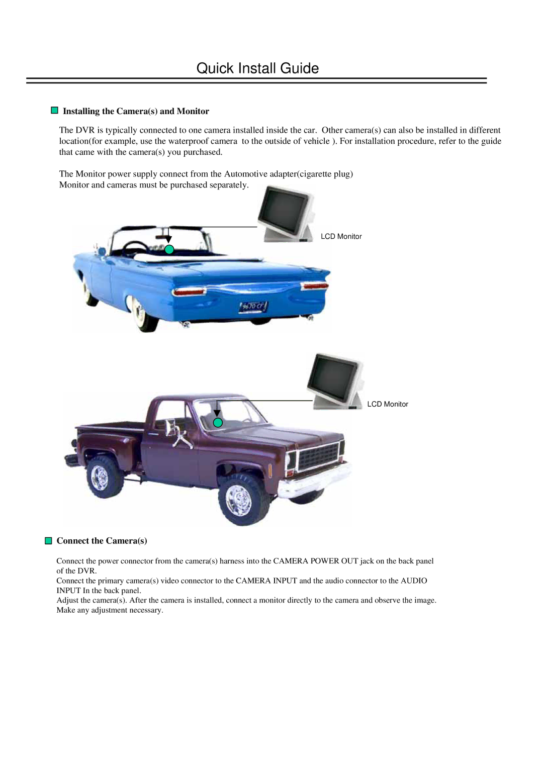 EverFocus EDSR400M instruction manual Installing the Cameras and Monitor, Connect the Cameras 