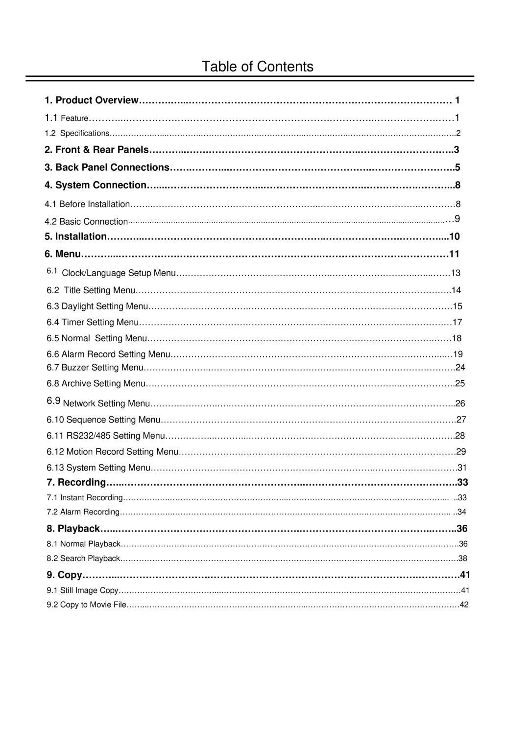 EverFocus EDSR400M instruction manual Table of Contents 