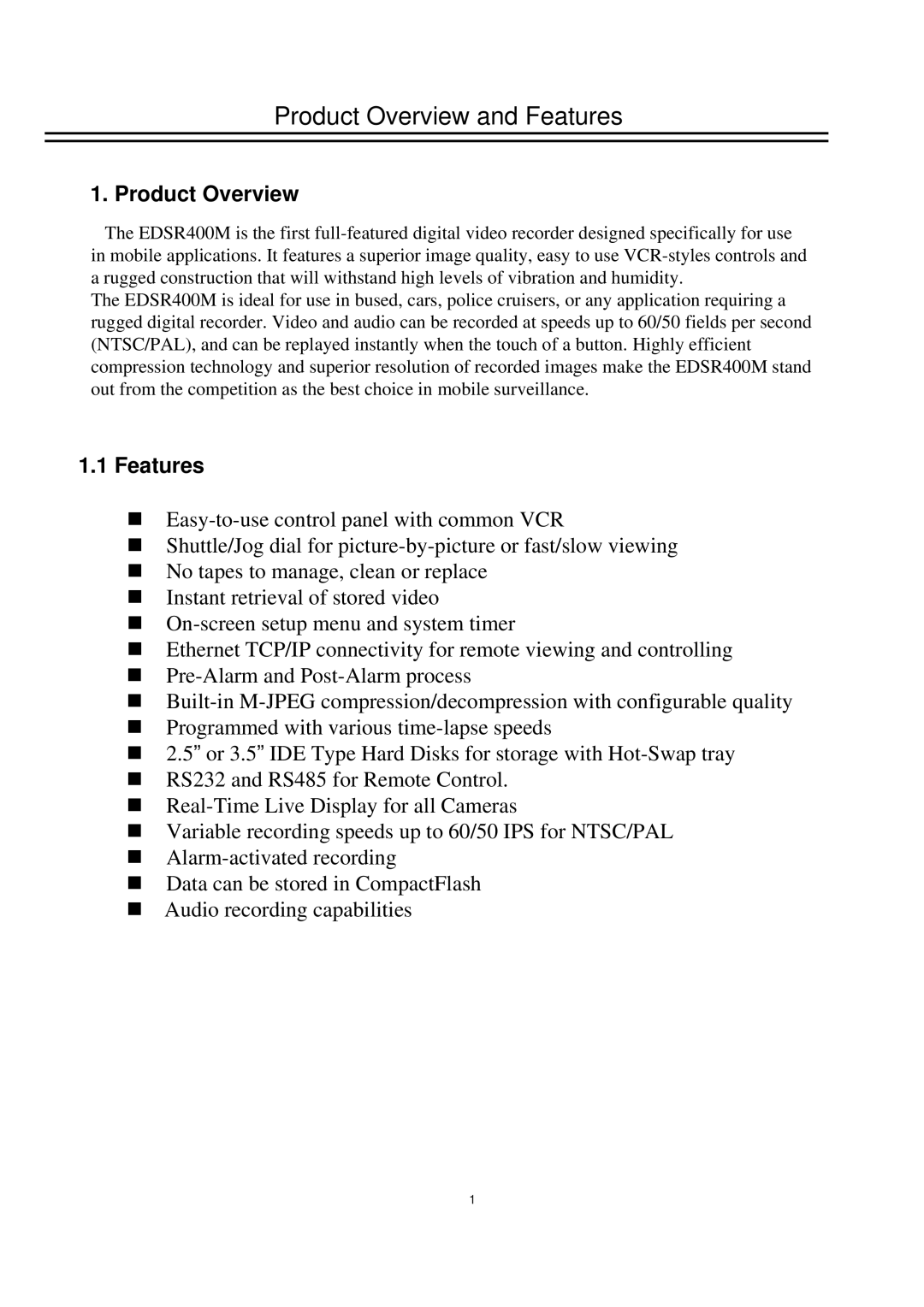 EverFocus EDSR400M instruction manual Product Overview and Features 