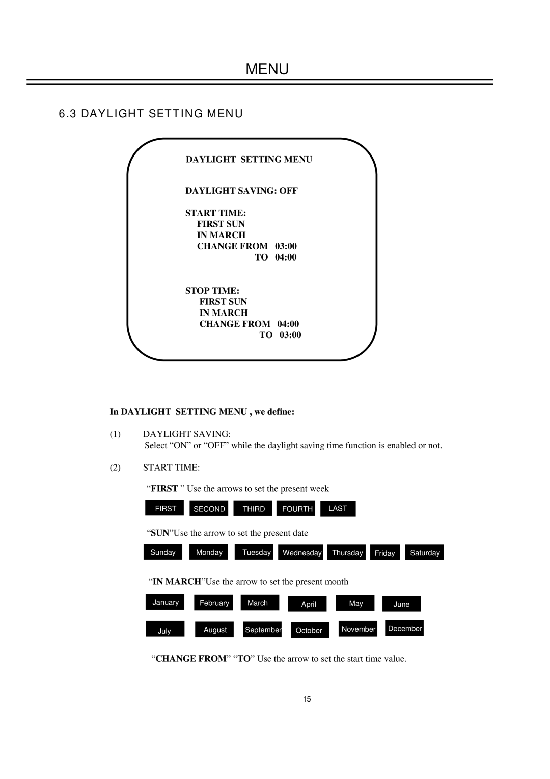 EverFocus EDSR400M instruction manual Daylight Setting Menu , we define 