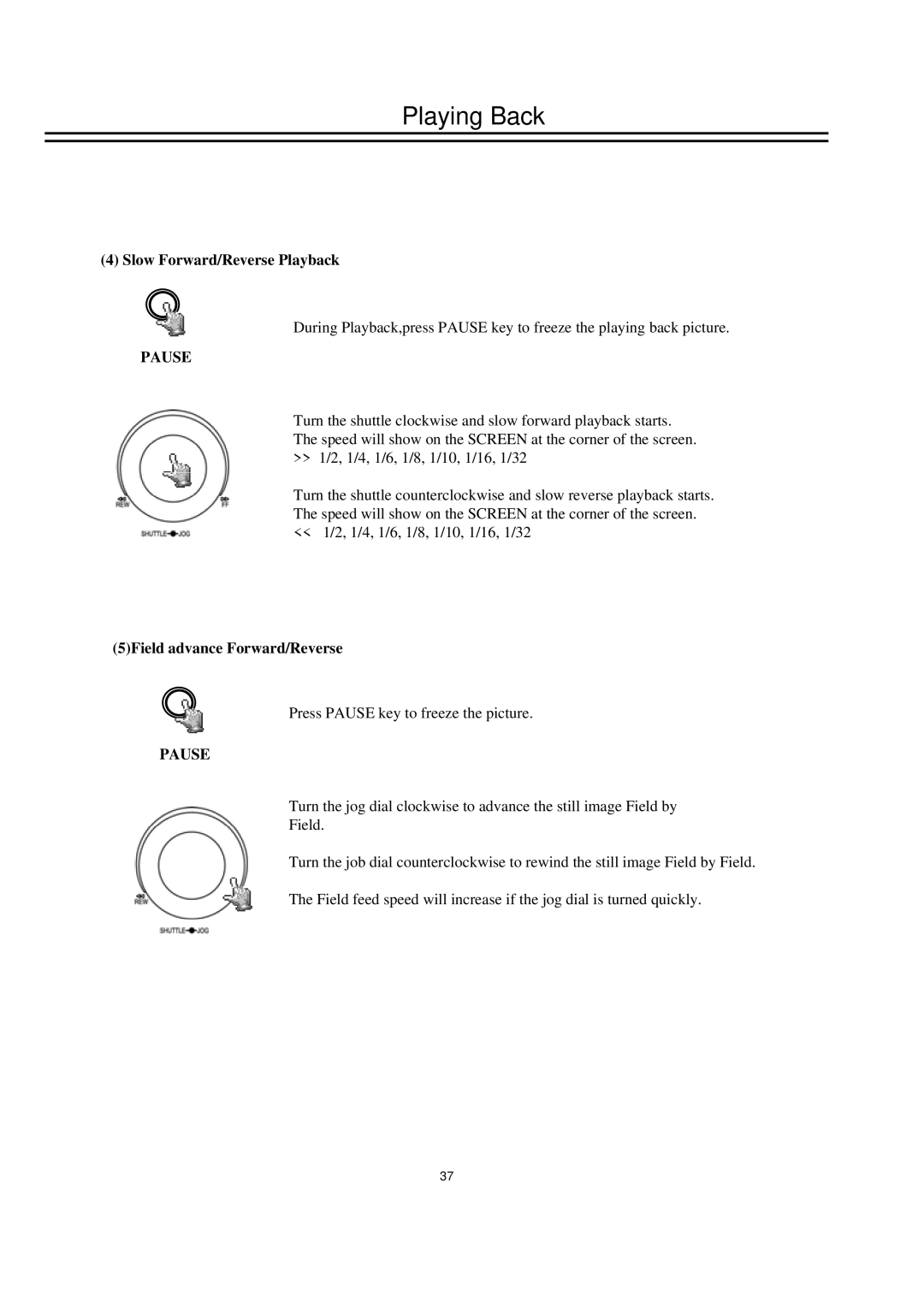 EverFocus EDSR400M instruction manual Slow Forward/Reverse Playback, Pause, 5Field advance Forward/Reverse 