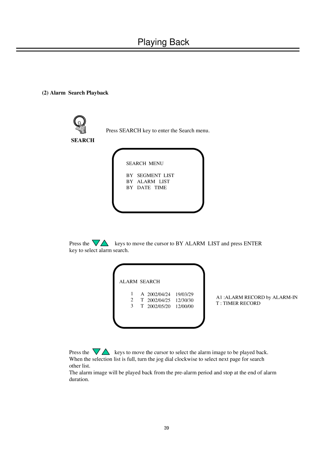 EverFocus EDSR400M instruction manual Alarm Search Playback 