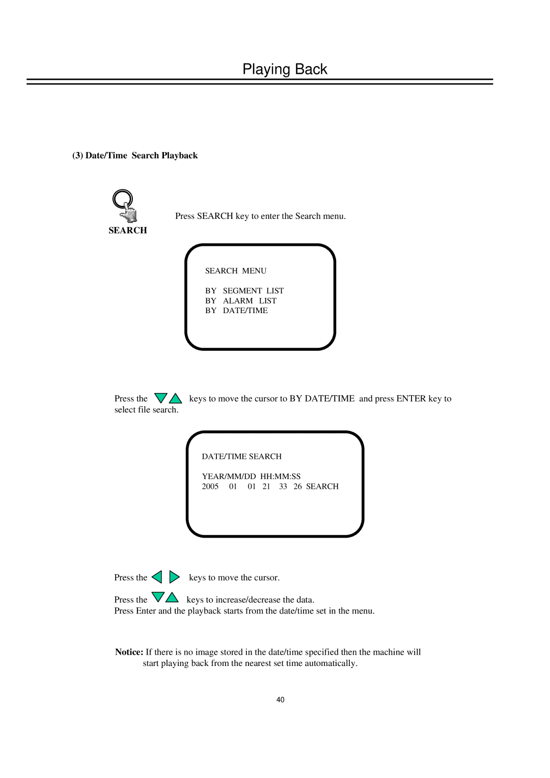 EverFocus EDSR400M instruction manual Date/Time Search Playback 