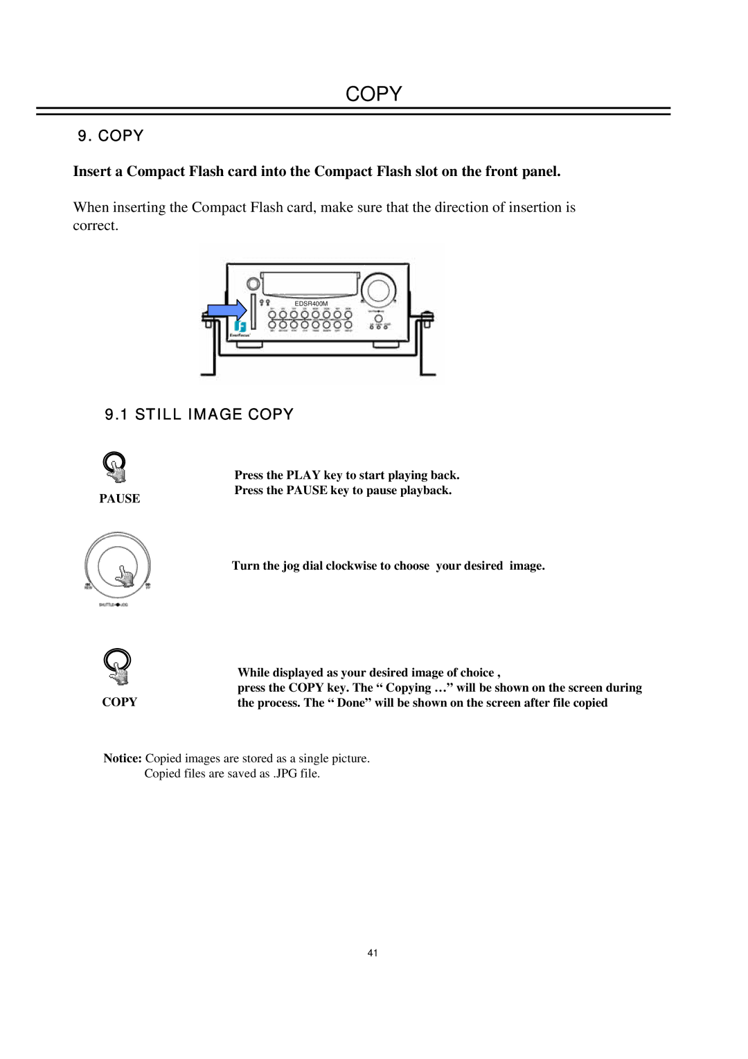 EverFocus EDSR400M instruction manual Still Image Copy, Pause Copy 