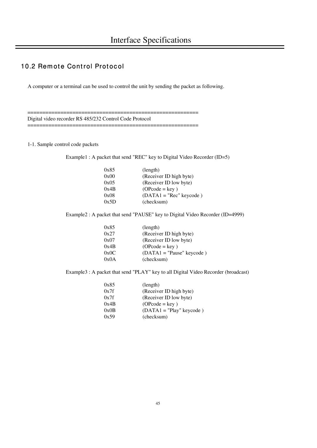 EverFocus EDSR400M instruction manual Remote Control Protocol 