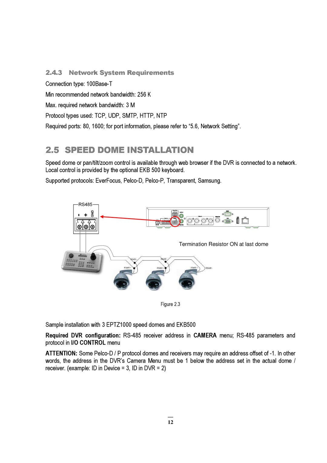 EverFocus ECOR 4, EDVR 9D1, EDVR 4D1, RS232, EDVR 16D1, ECOR 8 Speed Dome Installation, Network System Requirements 