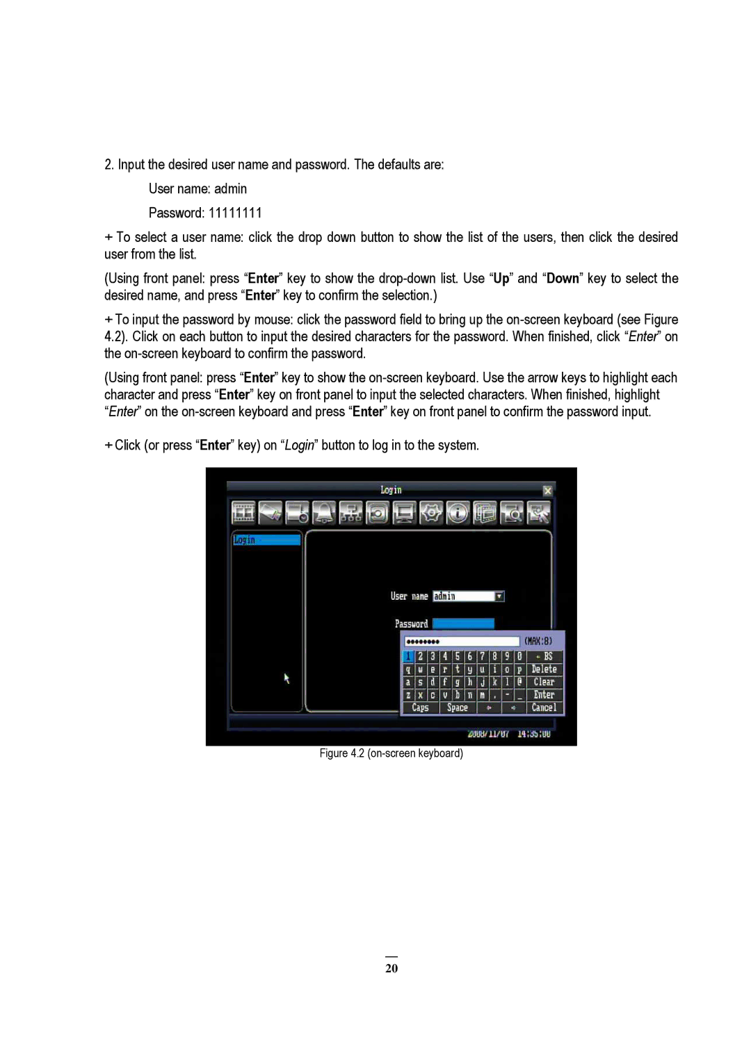 EverFocus ECOR Series, EDVR 9D1, EDVR 4D1, RS232, EDVR 16D1, ECOR 8, ECOR 4 instruction manual On-screen keyboard 