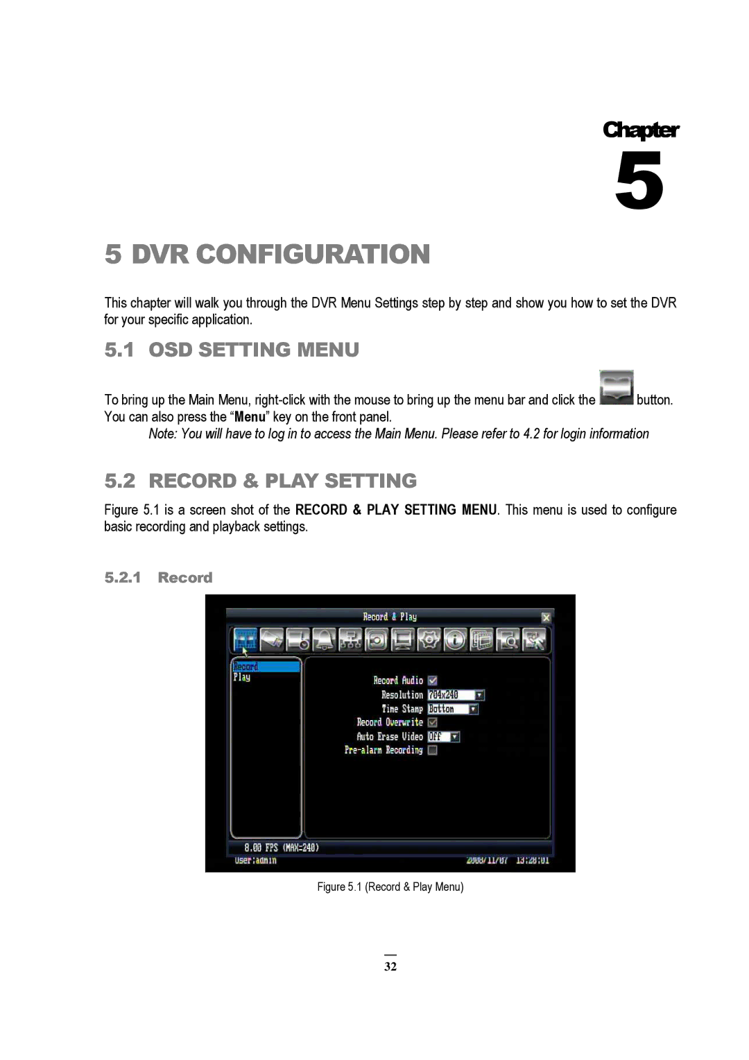 EverFocus ECOR 8, EDVR 9D1, EDVR 4D1, RS232, EDVR 16D1, ECOR 4 DVR Configuration, OSD Setting Menu, Record & Play Setting 