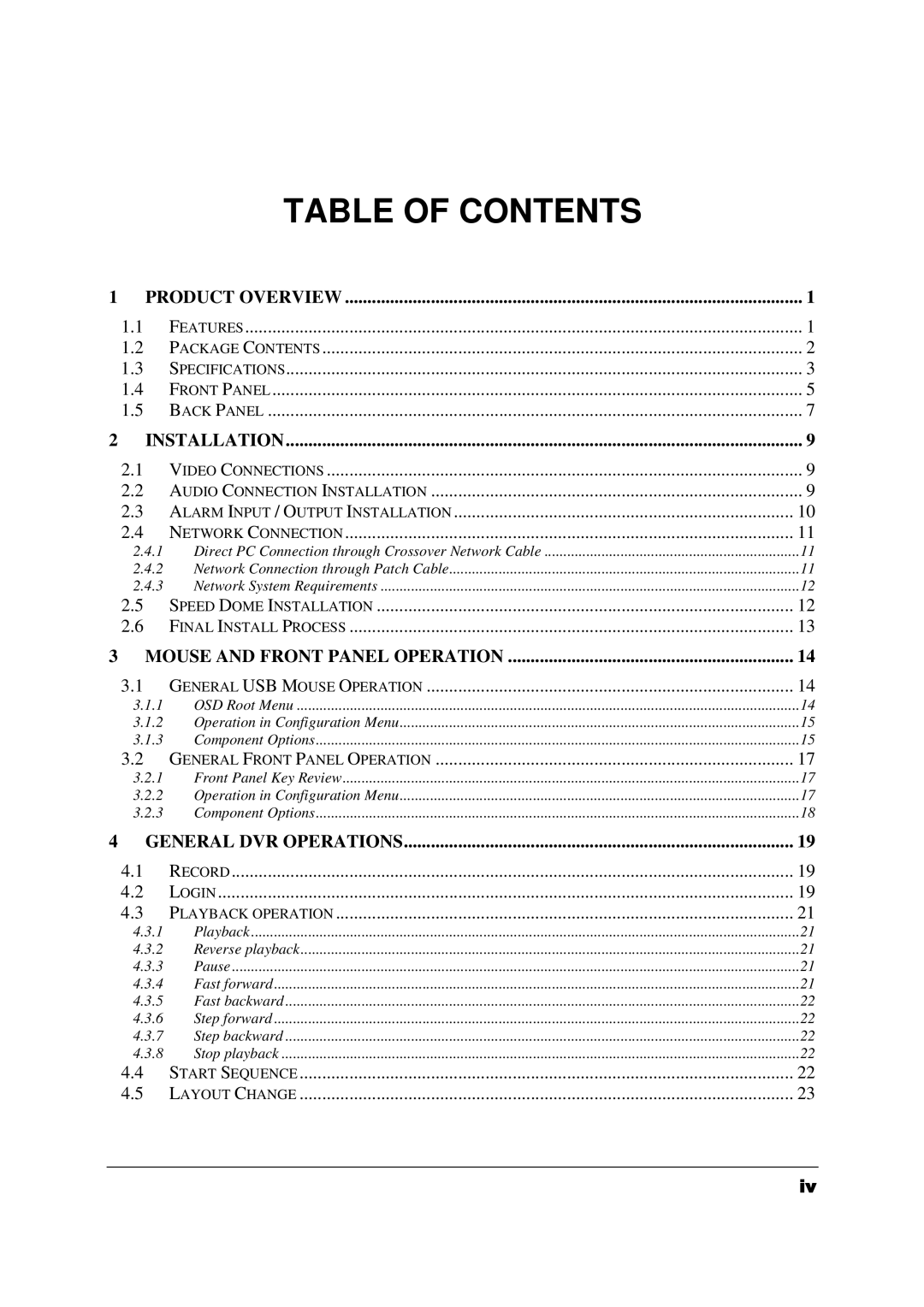 EverFocus ECOR 4, EDVR 9D1, EDVR 4D1, RS232, EDVR 16D1, ECOR 8, ECOR Series instruction manual Table of Contents 