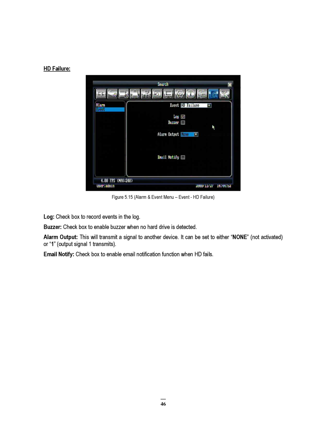 EverFocus ECOR 8, EDVR 9D1, EDVR 4D1, RS232, EDVR 16D1, ECOR 4, ECOR Series Alarm & Event Menu Event HD Failure 