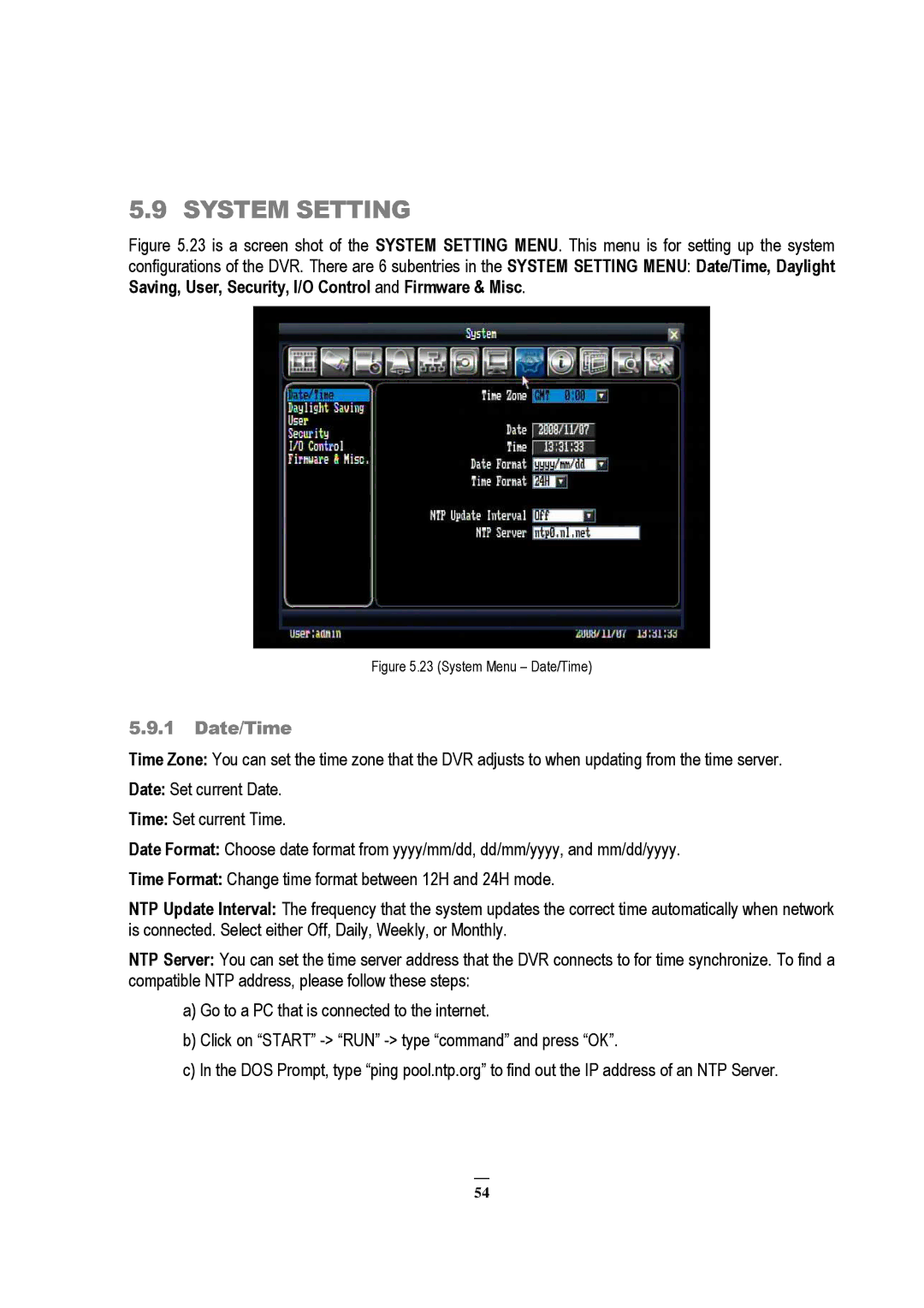 EverFocus ECOR 4, EDVR 9D1, EDVR 4D1, RS232, EDVR 16D1, ECOR 8, ECOR Series instruction manual System Setting, Date/Time 