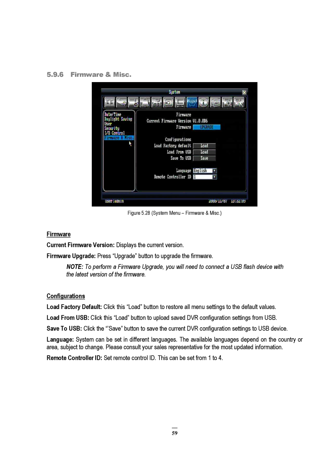 EverFocus EDVR 16D1, EDVR 9D1, EDVR 4D1, RS232, ECOR 8, ECOR 4, ECOR Series instruction manual Firmware & Misc, Configurations 