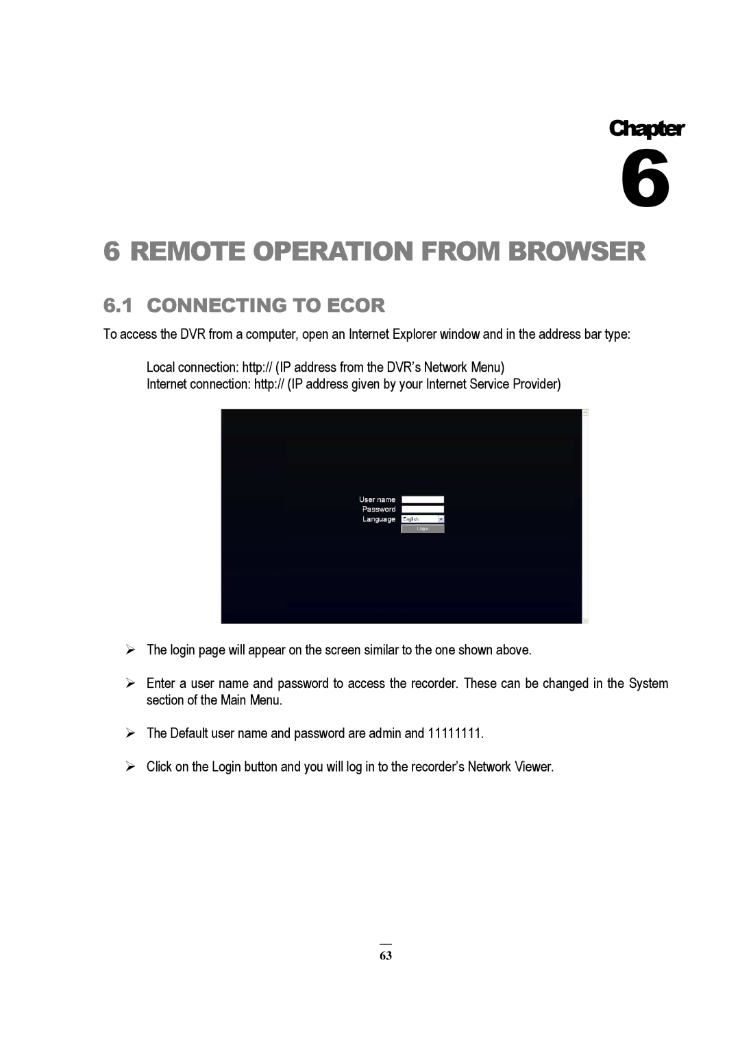 EverFocus EDVR 9D1, EDVR 4D1, RS232, EDVR 16D1, ECOR 8, ECOR 4, ECOR Series Remote Operation from Browser, Connecting to Ecor 