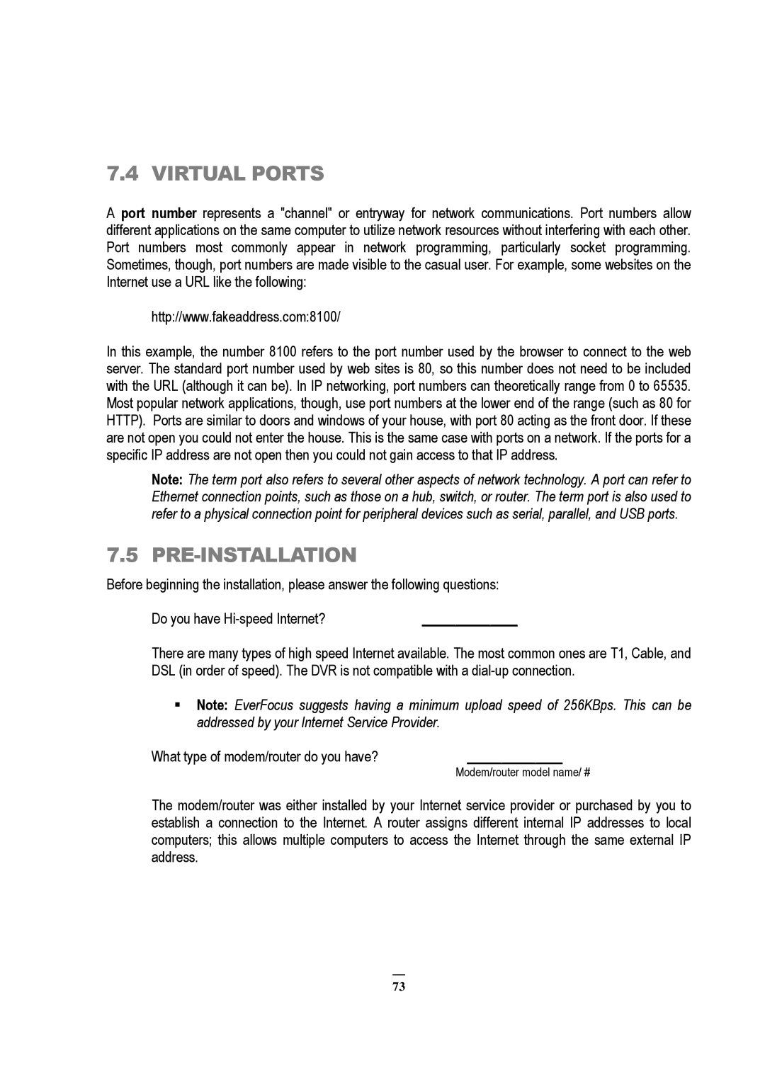 EverFocus EDVR 16D1, EDVR 9D1, EDVR 4D1, RS232, ECOR 8, ECOR 4, ECOR Series instruction manual Virtual Ports, Pre-Installation 